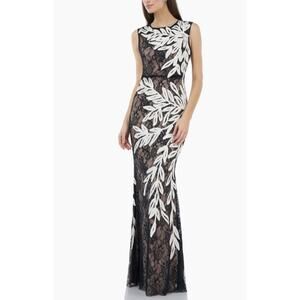 JS Collection Embroidered Lace Dress Evening Gown Black and White Size 4 Dress